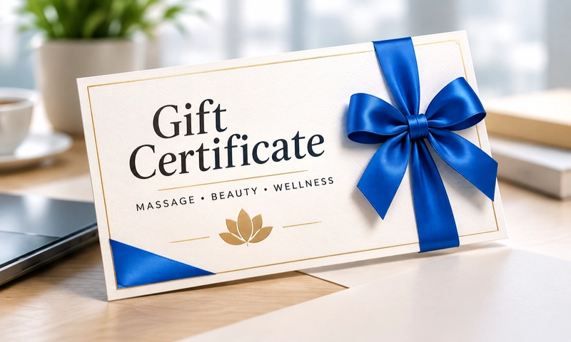 Personalized gift certificate with an elegant blue ribbon